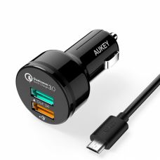 АЗУ AUKEY Dual Port 2 USB Car Charger Quick Charge 3.0 + кабель USB - Micro USB