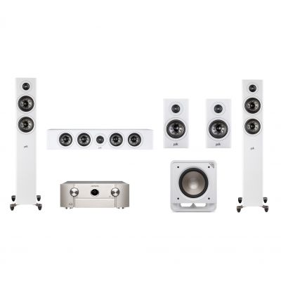 Комплект домашнего кинотеатра Marantz SR6015 gold + Polk Audio Reserve R100 white + Reserve R350 center white + Reserve R500 white + HTS SUB 12 white