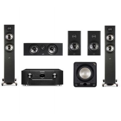 Комплект домашнего кинотеатра Marantz SR6015 black + Polk Audio Reserve R200 black + Reserve R600 black + Reserve R300 center black + HTS SUB 12 black